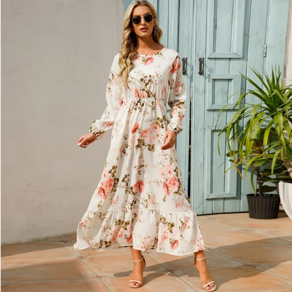 2023 Sping Summer Bohemian Women Maxi Dress Casual Long Sleeve High Waist Beach Woman Chiffon Dresses Floral Vestidoes Mujer New 3