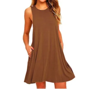 Summer Women Sleeveless Dress Ladies Casual O-Neck Club Beach Loose A-Line Mini Dress Vestidos QT034 1