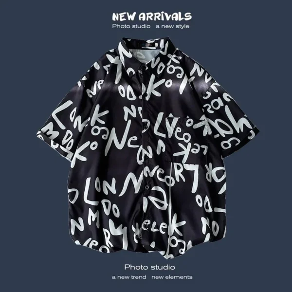 Men Street Fashion Summer Daily Shirt Hawaiian Cartoon Print Casual Loose Shirts Short Sleeve Beach Loose Tops 3