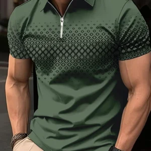 golf shirt fashion 3D T-shirt zipper POLO shirt casual short sleeve summer street clothing men's clothing European measurement 1