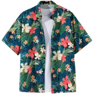 Men Street Fashion Summer Daily Shirt Hawaiian Cartoon Print Casual Loose Shirts Short Sleeve Beach Loose Tops 1