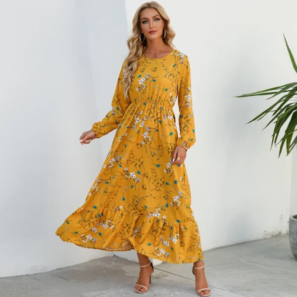 2023 Sping Summer Bohemian Women Maxi Dress Casual Long Sleeve High Waist Beach Woman Chiffon Dresses Floral Vestidoes Mujer New 5