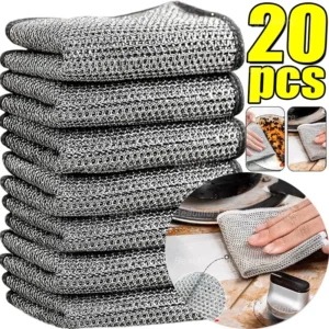 20/5pcs Thickened Steel Wire Cleaning Cloth Non-Scratch Double-layer Iron Microfiber Mesh Dishrag Washing Pot Rags Kitchen Towel 1