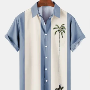 Hawaiian Shirt Men Summer 3d Coconut Tree Printed Holiday Short Sleeve Tops Tee Oversized Blouse Casual Dress 1