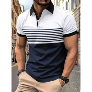 Men's fashion short -sleeved striped stamps Poloshan casual lapel POLO shirt 1