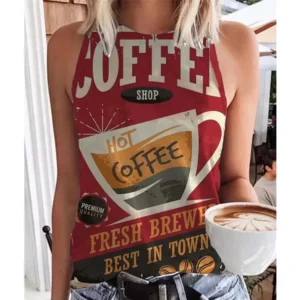 2024 summer new European and American women's Independence Day fruit print round neck slim waistcoat flag T-shirt sleeveless 1