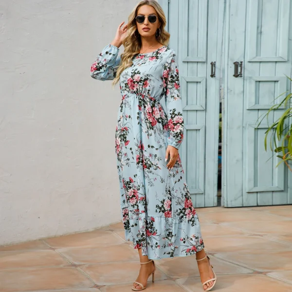 2023 Sping Summer Bohemian Women Maxi Dress Casual Long Sleeve High Waist Beach Woman Chiffon Dresses Floral Vestidoes Mujer New 2