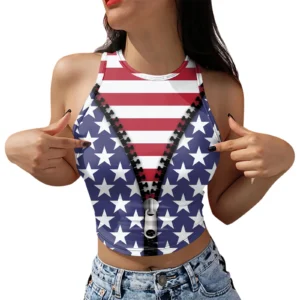 Women’s Fashion Crop Top Independence Day American Flag Print Streetwear Sleeveless Summer Camisole Harajuku Female Clothing 1